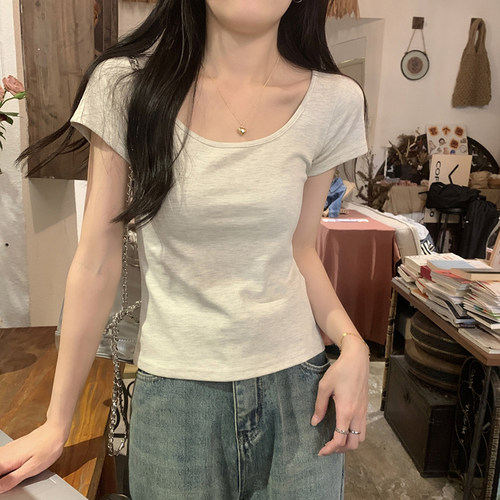 短袖t恤女低领修身上衣