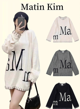 【官网正品】matinkim针织毛衣v领字母提花毛衣上衣情侣款秋冬款
