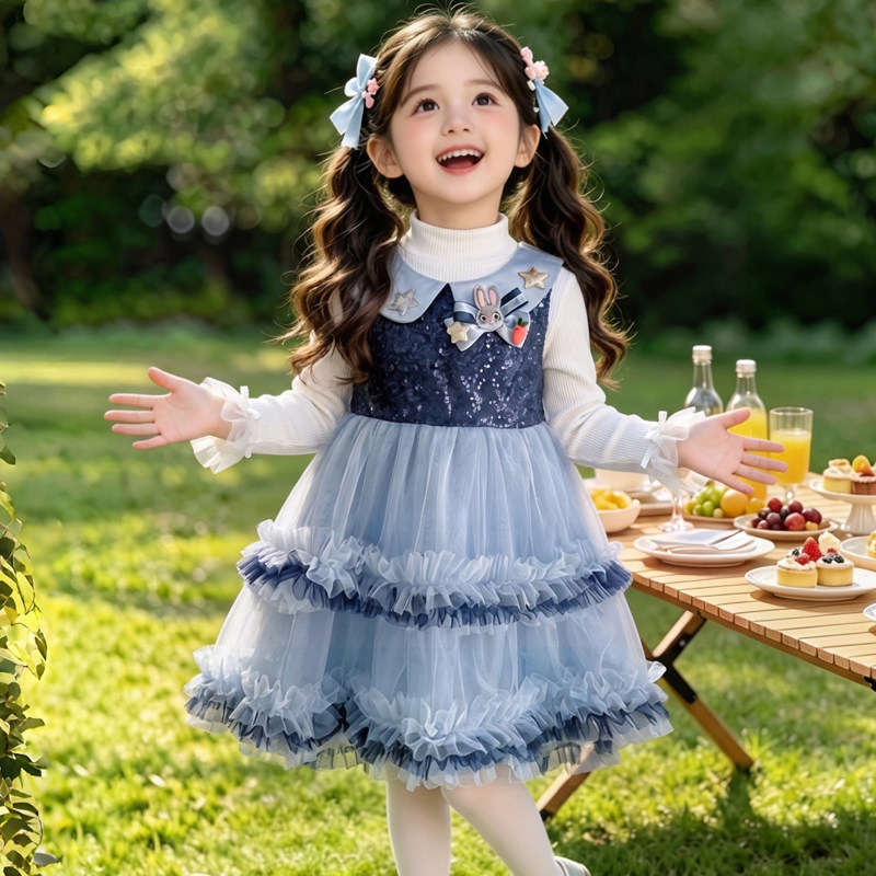 女童公主裙秋季新款儿童连衣裙两件套女孩生日礼服裙纱裙蓬蓬裙子