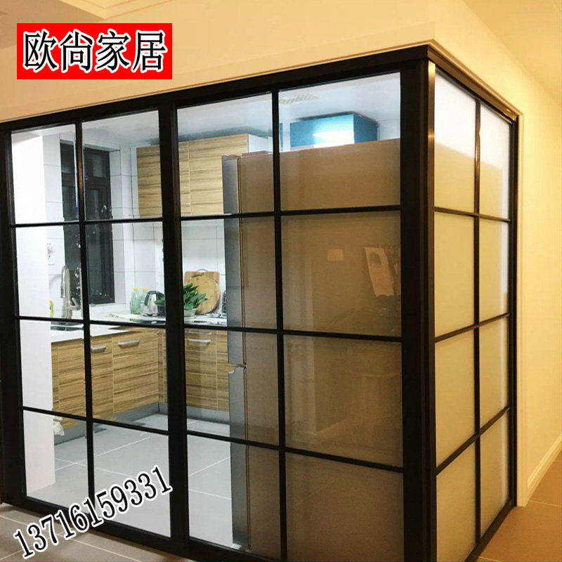 定做黑色卧室隔断阳台钢化玻璃门