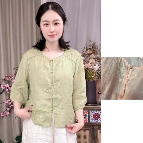 【100%苎麻小衫】小清新麻料上衣刺绣女装