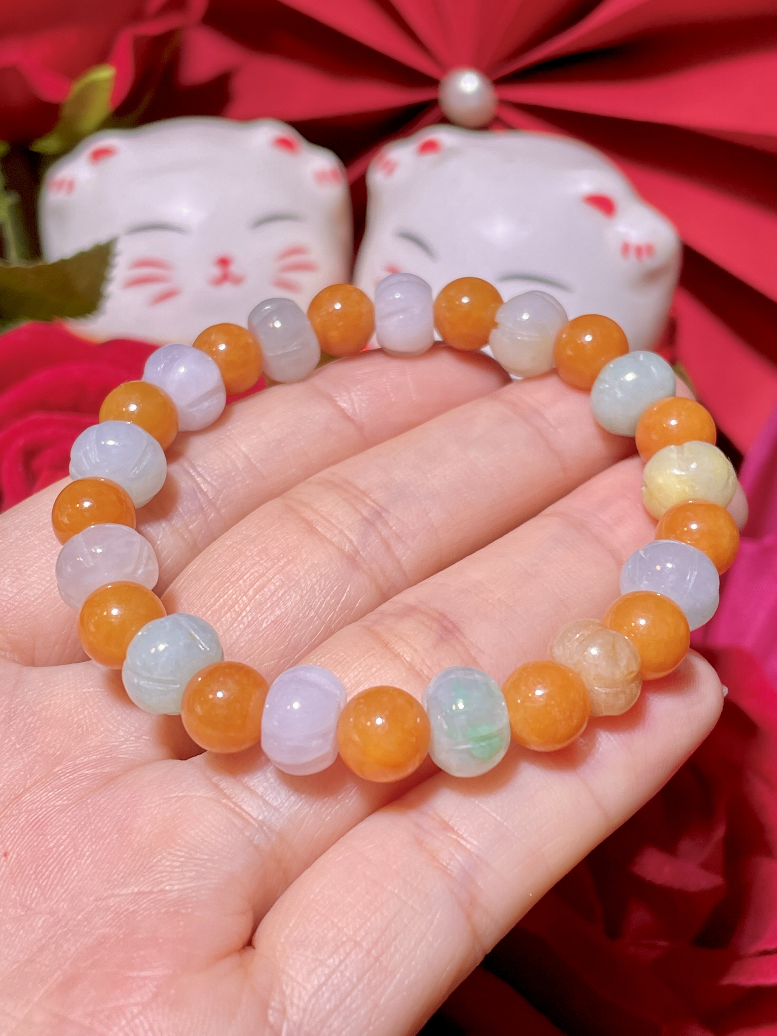 缅甸翡翠A货正品 冰种水润南瓜珠黄翡圆珠手串时尚百搭大气款休闲