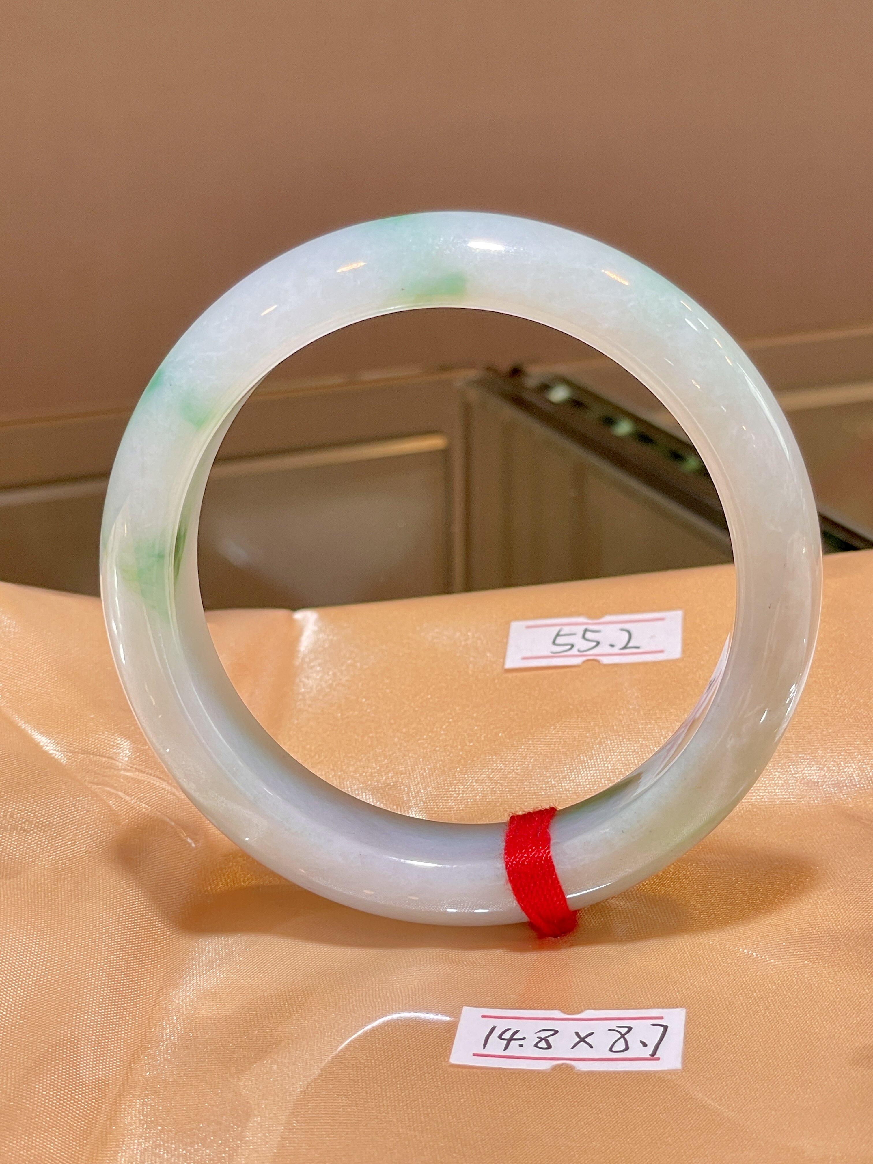 缅甸翡翠A货正品 冰种水润飘绿55圈口正圈手镯时尚百搭大气款大方