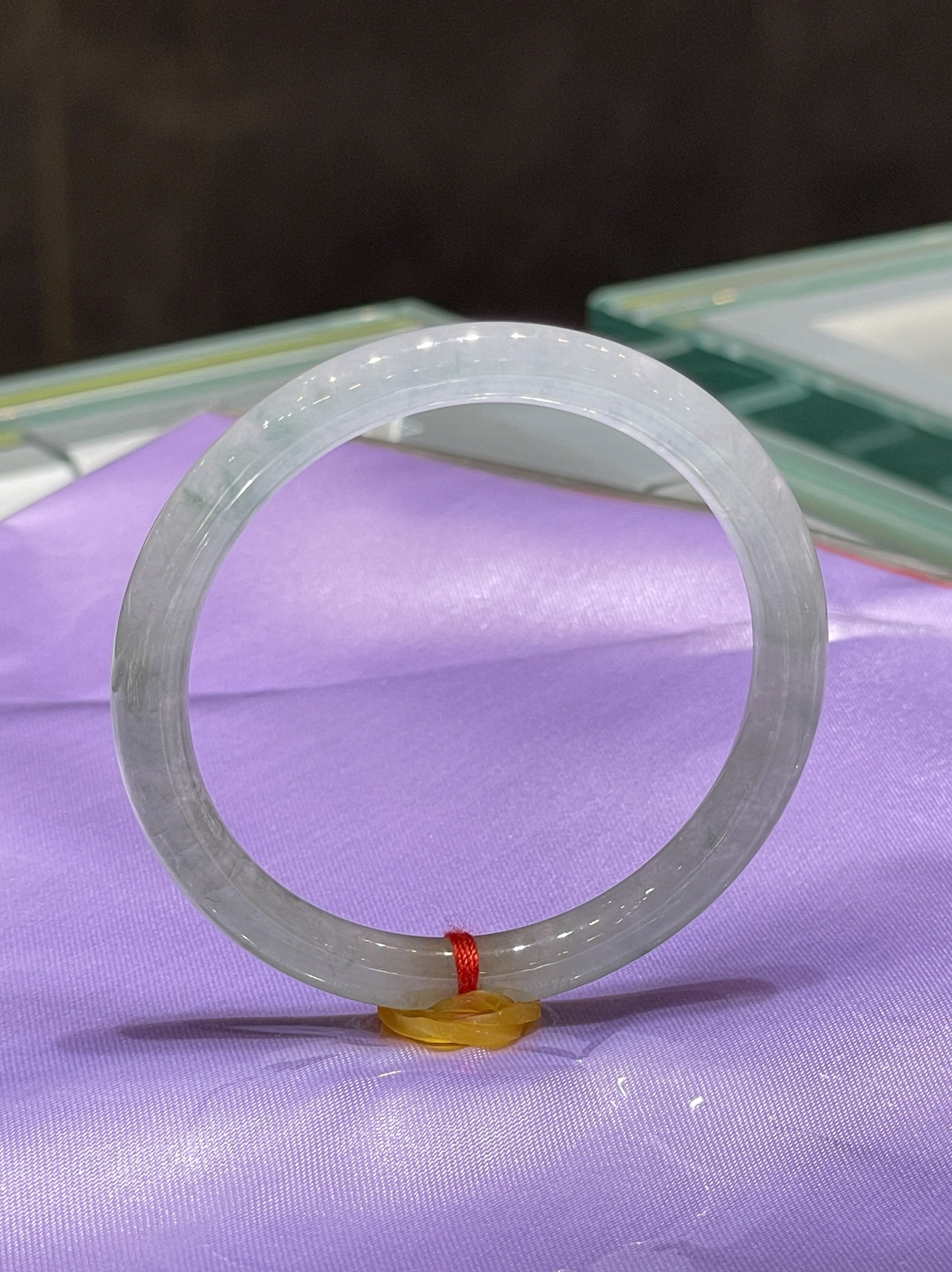 天然翡翠a货正品 翡翠手镯白冰圆条白月光缅甸老坑货儿童镯42圈口