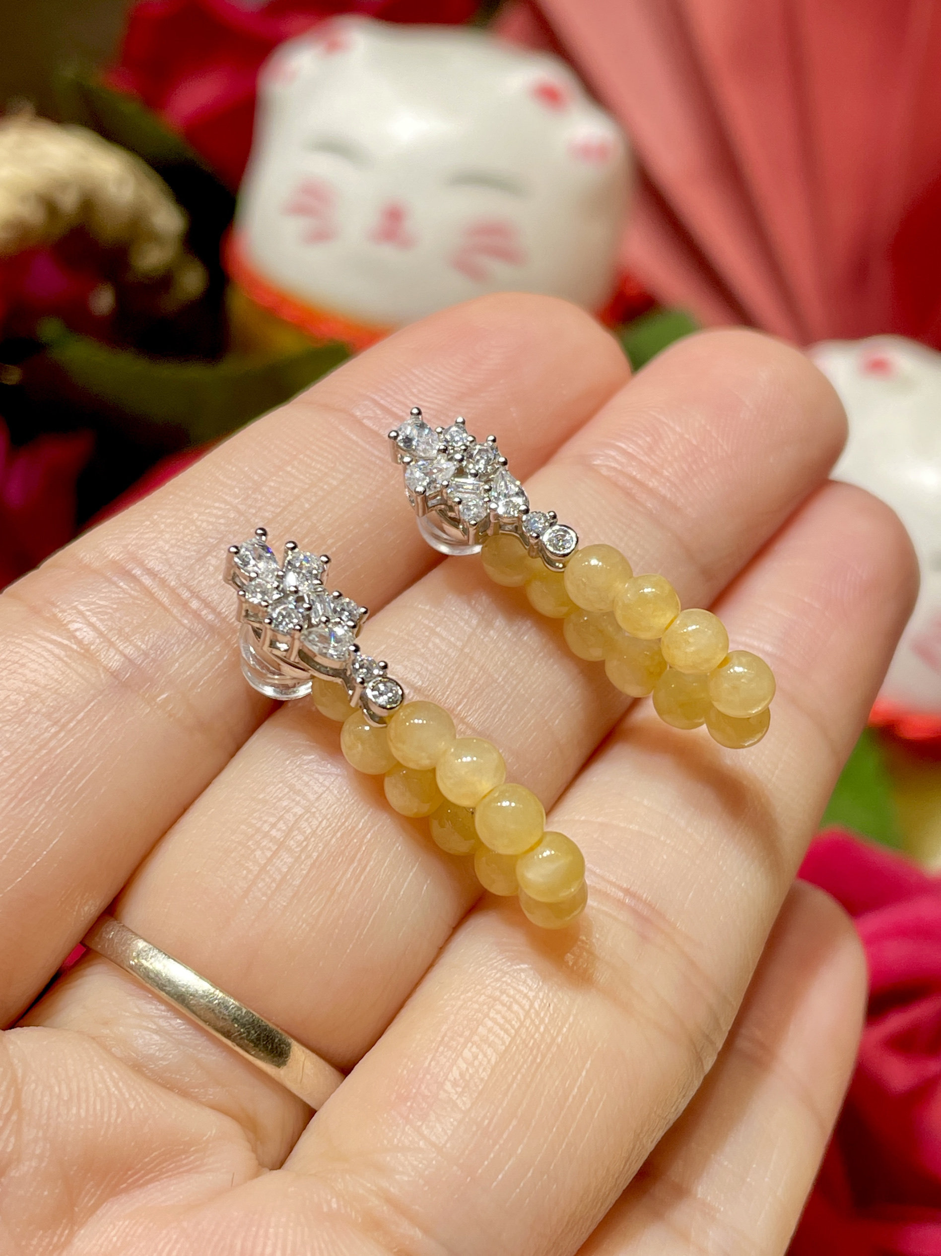 缅甸翡翠A货正品 天然冰黄翡珠子 S 925银搭配时尚百搭淑女中国风