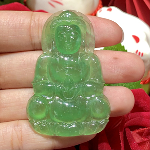 大方大气好看气质 百搭款 缅甸翡翠A货正品 冰种满绿大观音吊坠时尚