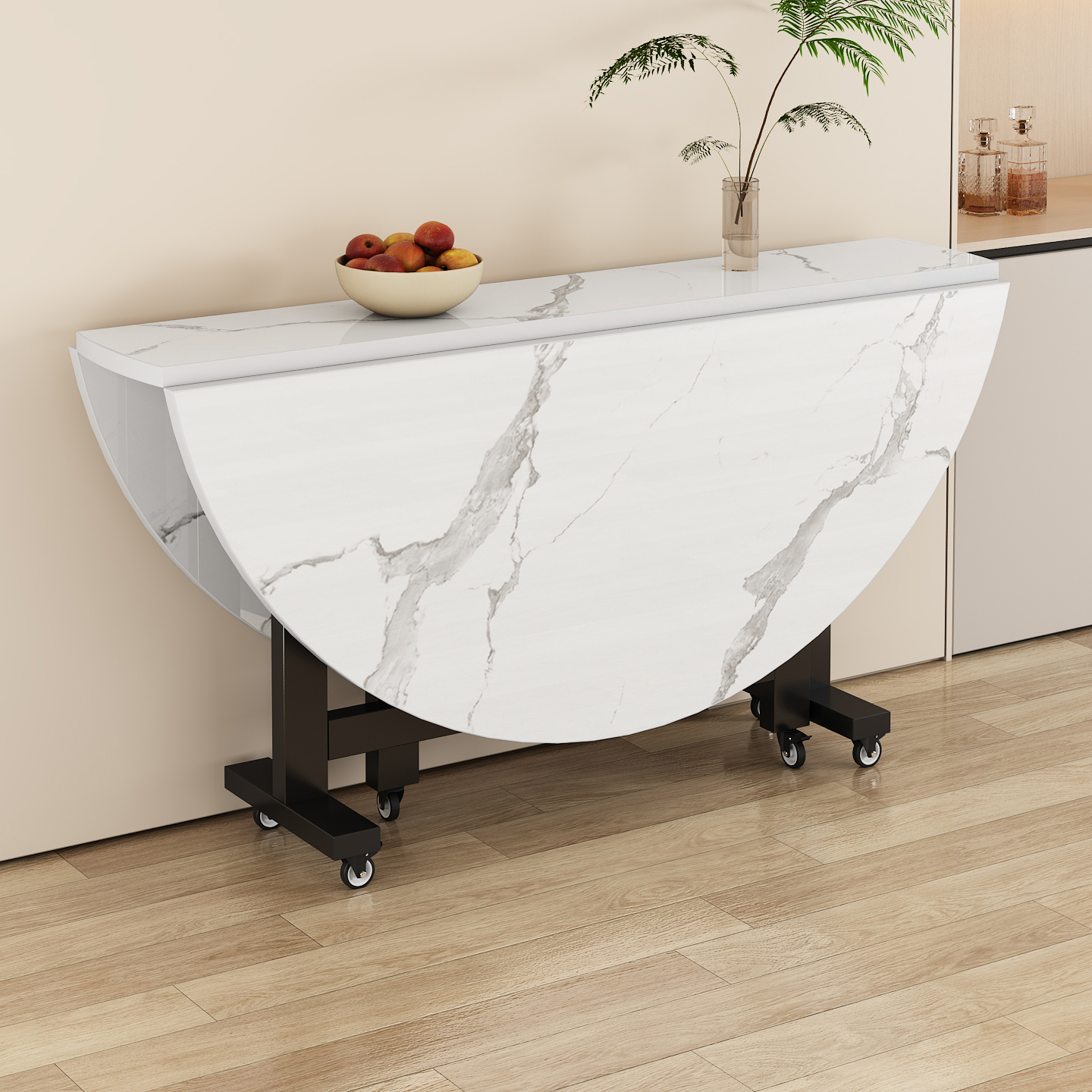 折叠餐桌家用10人小户型实木移动多功能吃饭带转盘圆桌子2025新款