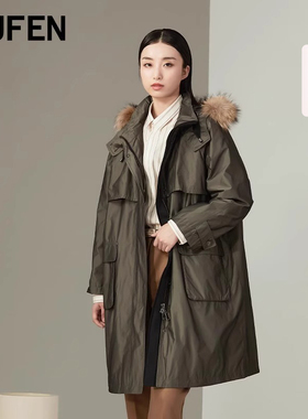 FUFEN福芬秋冬新款工装大毛领棉服女慵懒风连帽外套MF-14566