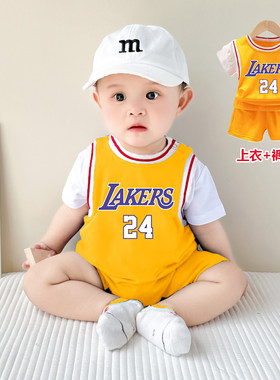 纯棉夏季套装女运动短袖套装宝宝运动衣服小孩男篮球服装儿童短裤