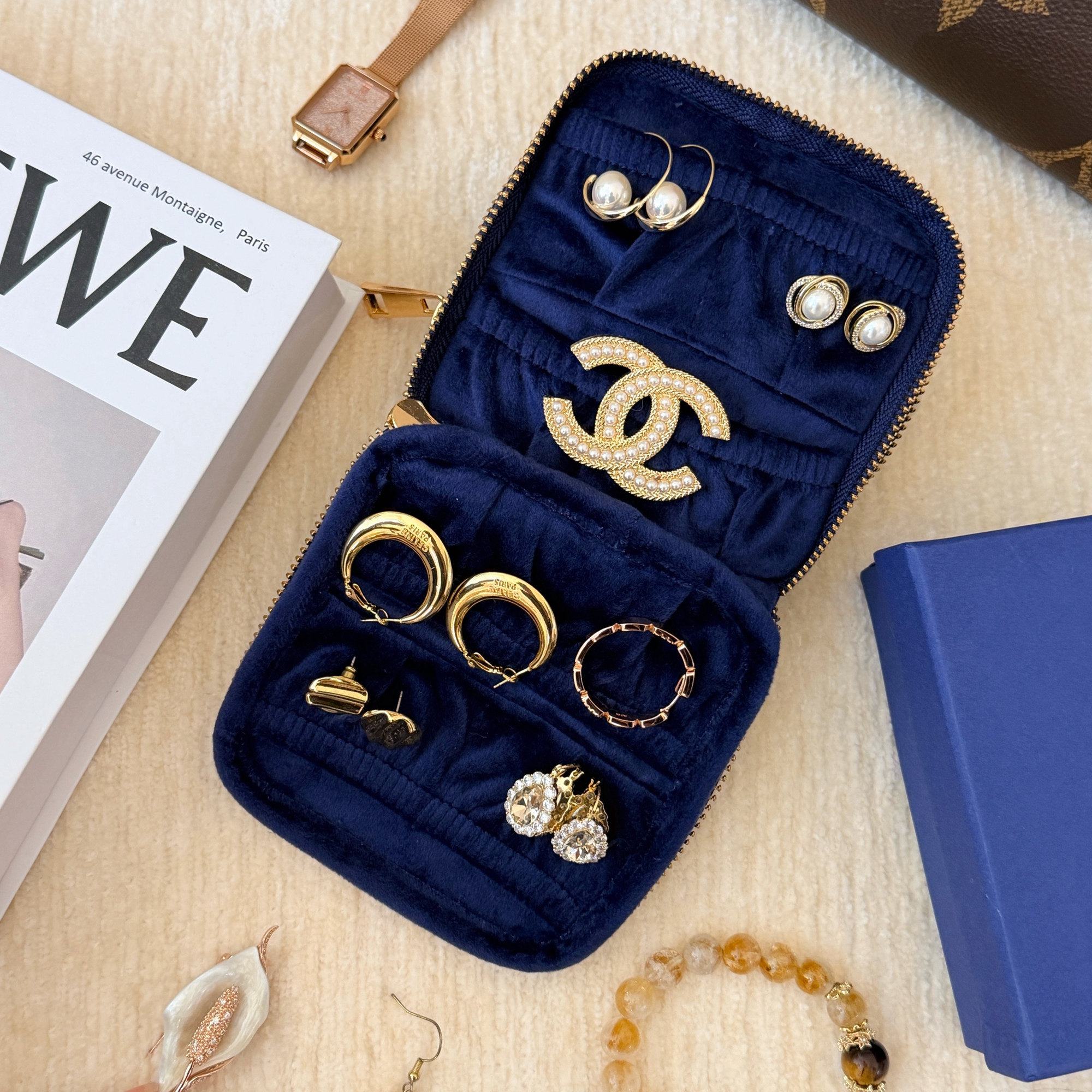 【定制款】新款丽丝绒双层拉链首饰收纳袋多功能旅行收纳包AC