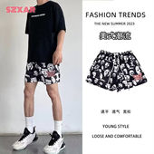 宽松速干四分篮球裤 2025黑白复古面具短裤 男潮牌休闲运动训练夏季