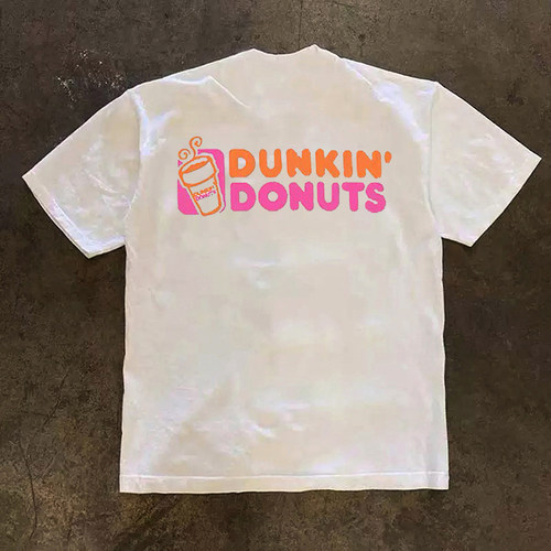 美式休闲潮牌字母咖啡印花短袖T恤户外重磅纯棉小领口280克打底衫