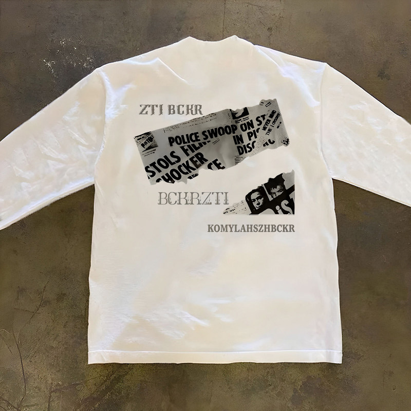 美式休闲百搭字母报纸印花纯棉长袖T恤男小众潮牌重磅300克打底衫,男装,Polo衫,淘宝优惠券,粉丝福利购,淘宝优惠卷