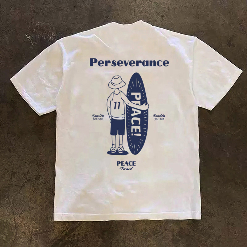 国潮冲浪滑板字母印花短袖T恤户外潮牌重磅美式小领口300克半袖男