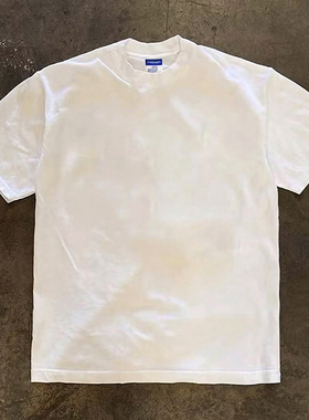 重磅300克纯棉白色黑色小领口短袖T恤宽松休闲简约百搭长袖打底衫