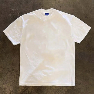 重磅300克纯棉白色黑色小领口短袖T恤宽松休闲简约百搭长袖打底衫