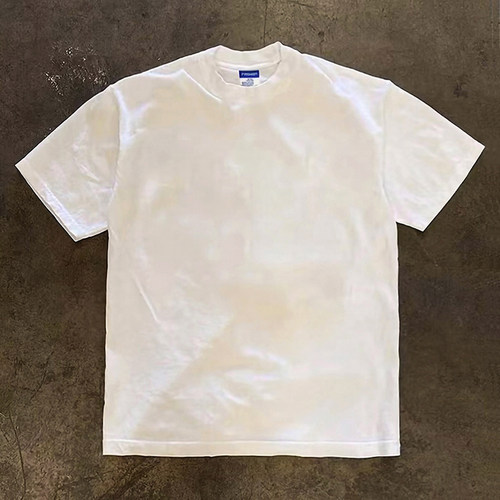 重磅300克纯棉白色黑色小领口短袖T恤宽松休闲简约百搭长袖打底衫