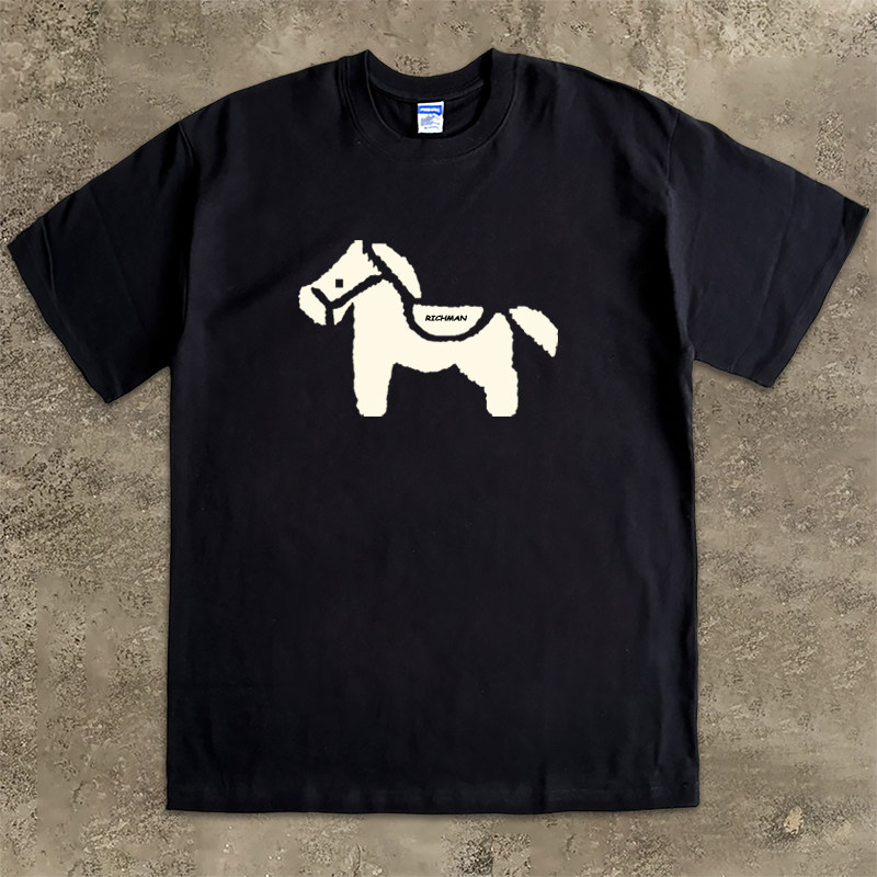 国潮中国风马年创意马印花短袖T恤户外重磅纯棉小领口280克半袖男