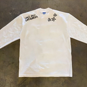 T恤潮牌重磅小领口300克打底衫 美式 休闲简约涂鸦字母印花纯棉长袖