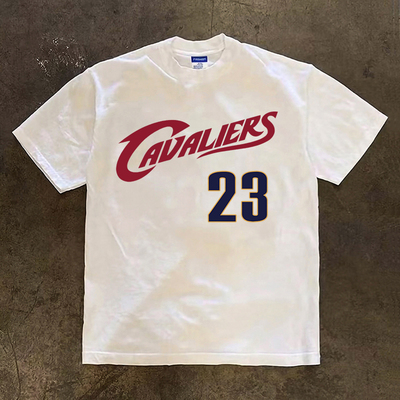骑士队詹姆斯23号运动训练短袖T恤男休闲潮牌重磅小领口280克半袖