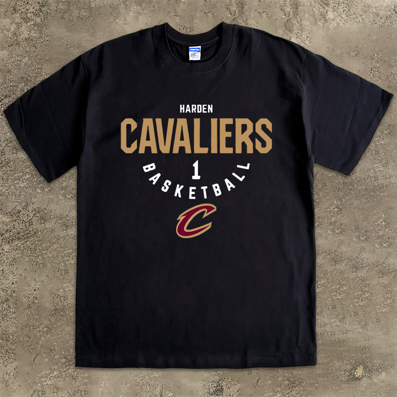 骑士队哈登1号球衣篮球短袖T恤运动休闲训练球服重磅小领口半袖男