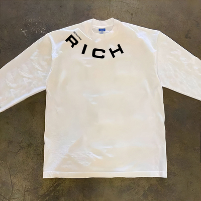 美式休闲简约字母印花长袖T恤小众潮牌重磅纯棉小领口300克打底衫