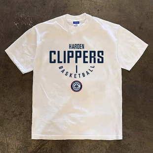 快船队哈登1号短袖T恤篮球运动休闲潮牌纯棉小领口重磅长袖打底衫