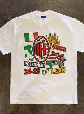 AC米兰涂鸦印花短袖T恤足球球衣球服训练重磅纯棉300克半袖打底衫