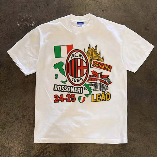 AC米兰涂鸦印花短袖T恤足球球衣球服训练重磅纯棉300克半袖打底衫