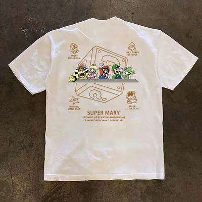 美式休闲马里奥印花短袖T恤男女夏户外潮牌潮流重磅280克纯棉半袖