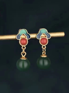 天然绿玉髓古风露珠耳坠国潮