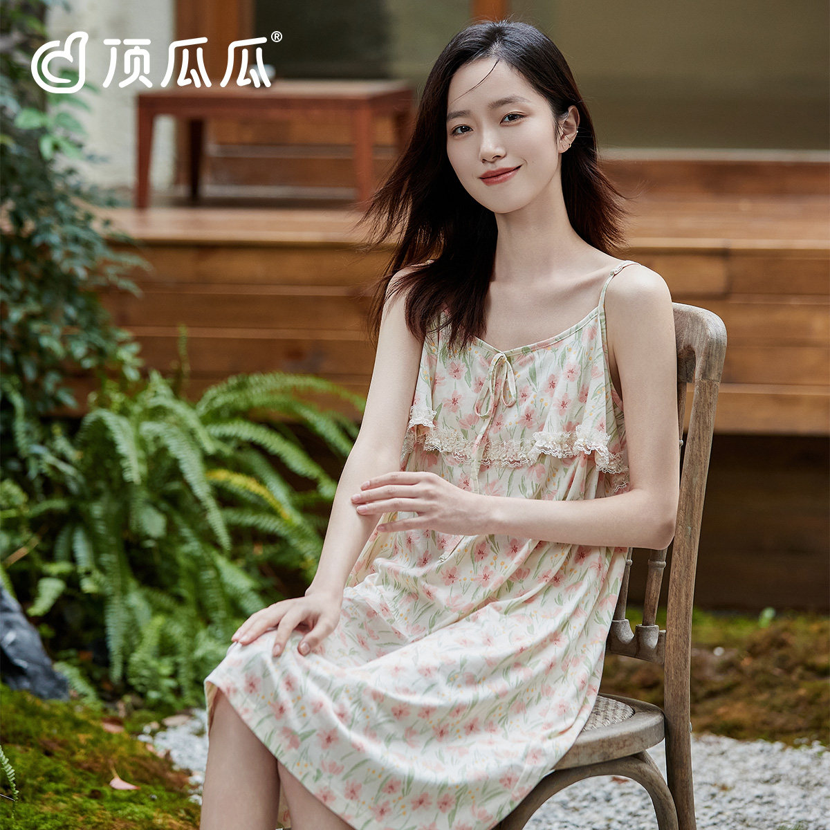 顶瓜瓜女士夏季纯棉吊带家居睡裙图片