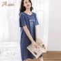 Top váy cotton mùa hè nữ sọc lỏng phần mỏng nhà váy hàng đầu cửa hàng đồ ngủ Hàn Quốc chính thức - Đêm đầm đầm thiết kế đẹp