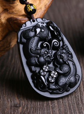 情侣黑曜石双貔貅吊坠