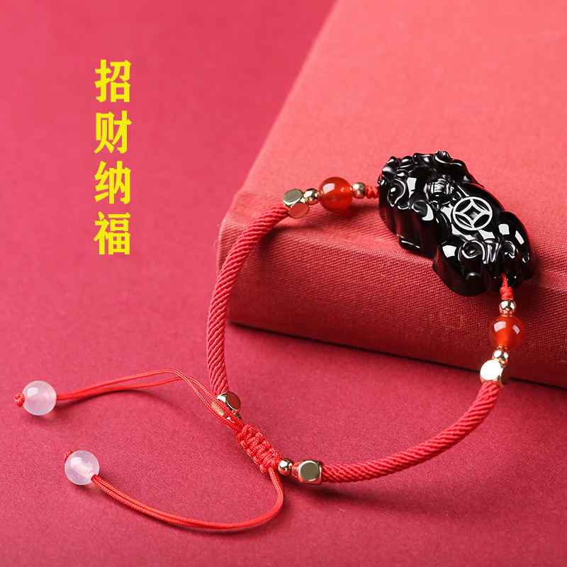 黑曜石貔貅手绳情侣手串手工编织