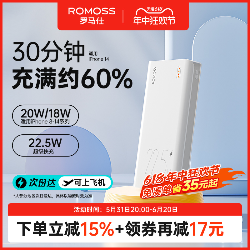 罗马仕20000毫安充电宝超级快充2万大容量双向闪充便携耐用户外电源适用于小米华为oppo苹果15手机官方旗舰店-封面