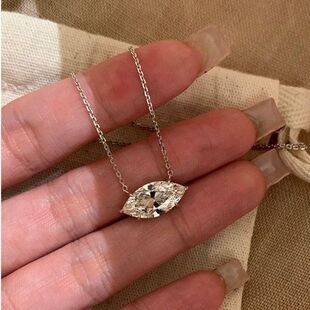 中古风爆闪锆石马眼钻项链横版轻奢高级感嘴唇锁骨颈链2026新款