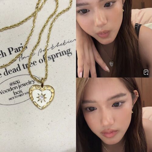 张思捷jaden白色爱心星芒吊坠同款项链女复古轻奢高级感锁骨链