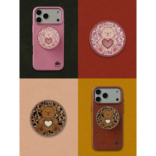 REHi「熊豹豹」皮质手机壳 小熊苹果手机壳磁吸壳适用于苹果iPhone17/16磁吸支架