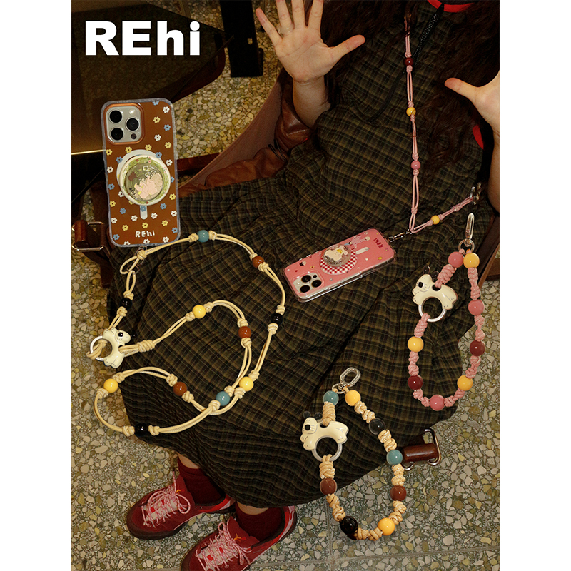 REhi串果果手机挂绳原创撞色木球