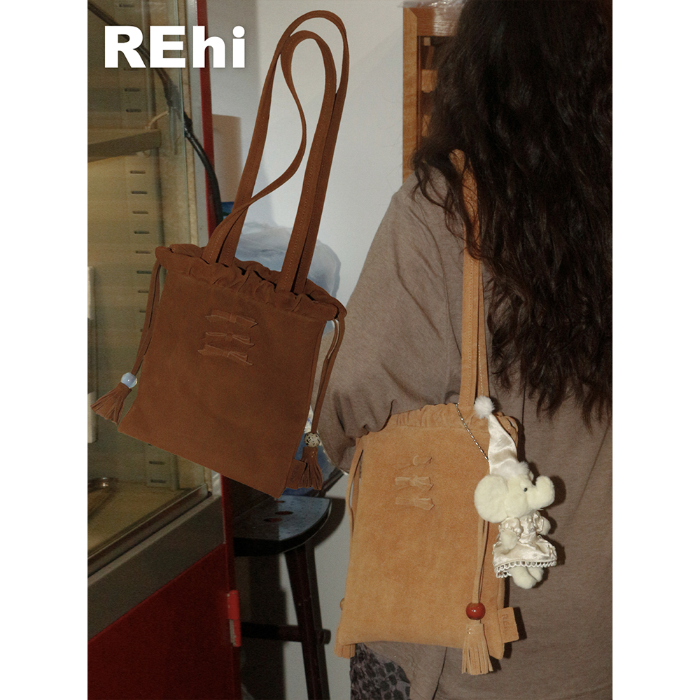 REhi蝴蝶结麂皮托特包