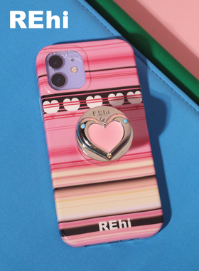 REhi 条条桃心爱心粉色iPhone15Pro手机壳x闪亮心心小众气囊手机支架