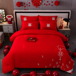 50结婚蚕丝被100%桑蚕丝被子被芯红色喜被陪嫁婚庆全棉婚庆刺绣被