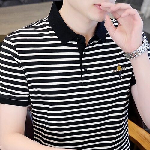 条纹polo衫男2026新款夏季上衣短袖t恤潮牌青年夏装半袖体恤衣服