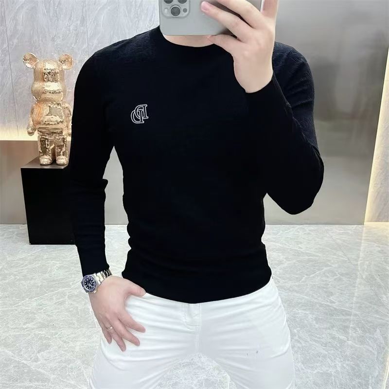 2025秋款欧货潮男青年针织衫圆领套头毛衣高档帅气打底衫轻奢上衣