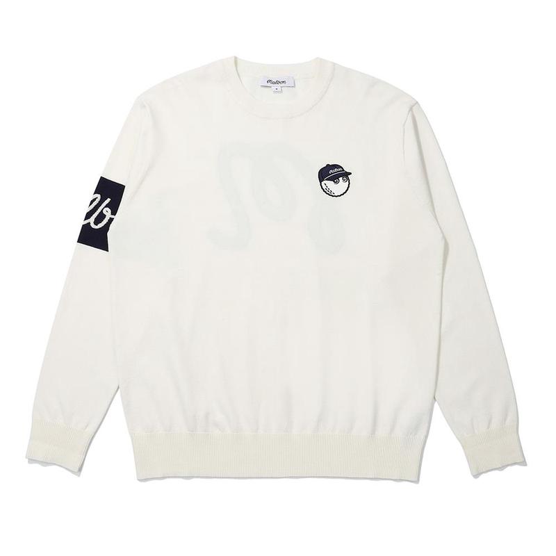 代购MALBON GOLF男士毛衣保暖透气白色混纺日常秋冬针织爆款简约