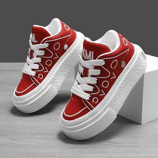 新款 休闲厚底板鞋 男鞋 时尚 红色白底 欧洲站百搭潮鞋 凯玛龙2025冬季