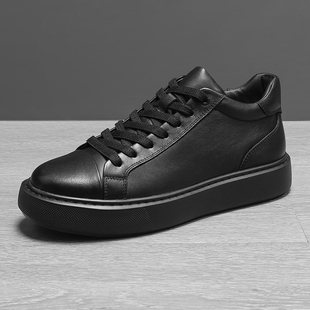 凯玛龙2025年新款秋季头层牛皮男鞋百搭小黑鞋休闲男士真皮板鞋潮