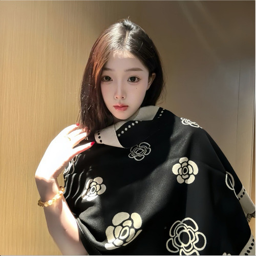 【长版185*65cm】山茶花围巾女高级感气质双面围脖秋冬季保暖披肩