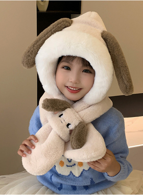 儿童帽子围脖秋冬季加厚保暖防寒男童女孩围巾上学雷锋帽护耳可爱